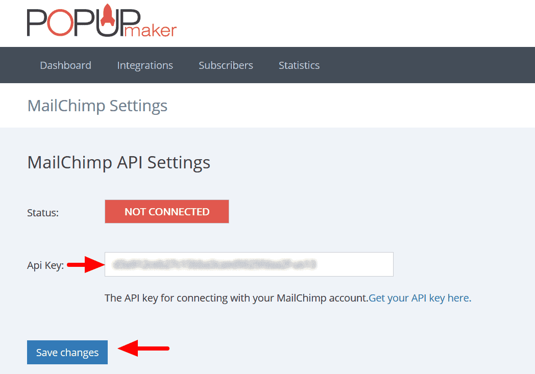 Mailchimp Popup API Settings