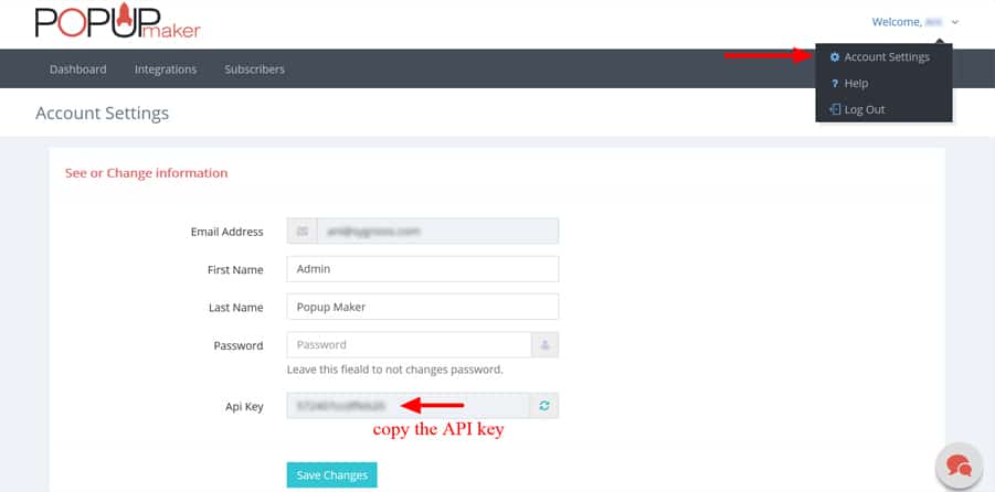 WordPress Popup Plugin API Key