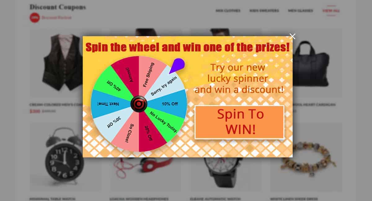 Spin-the-wheel popup spinner element