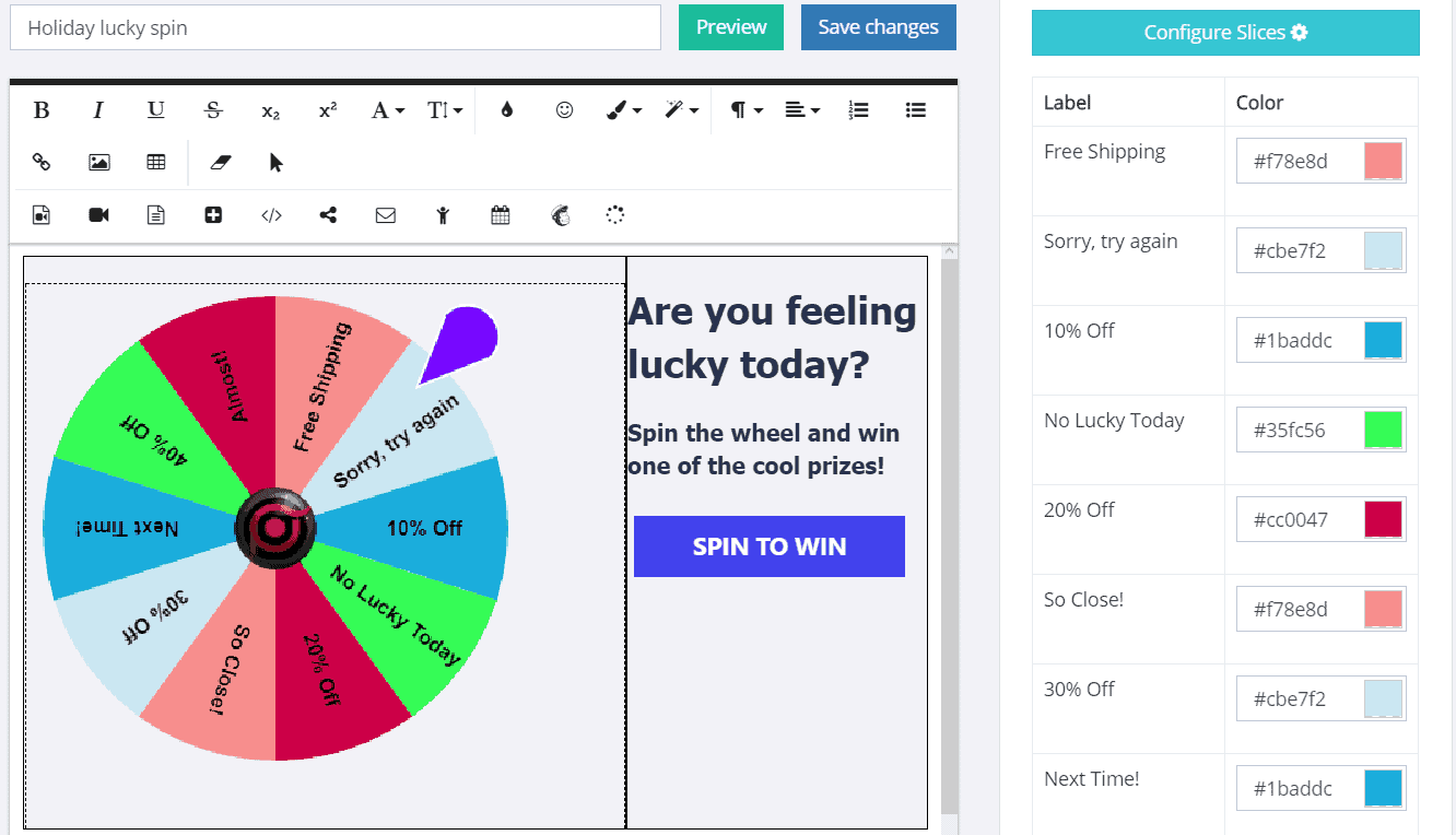 Spinner element options