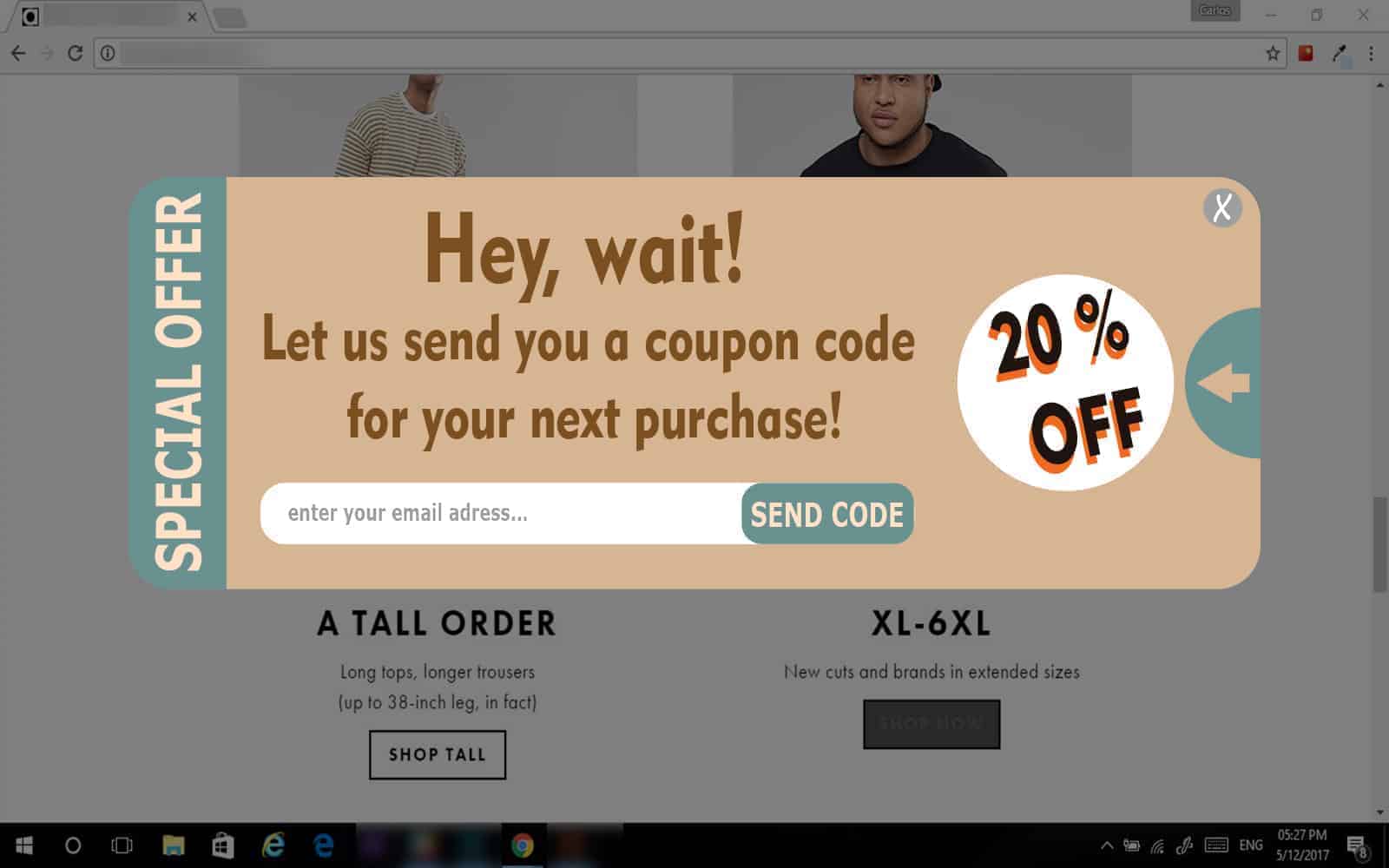 Popup tools discount coupon