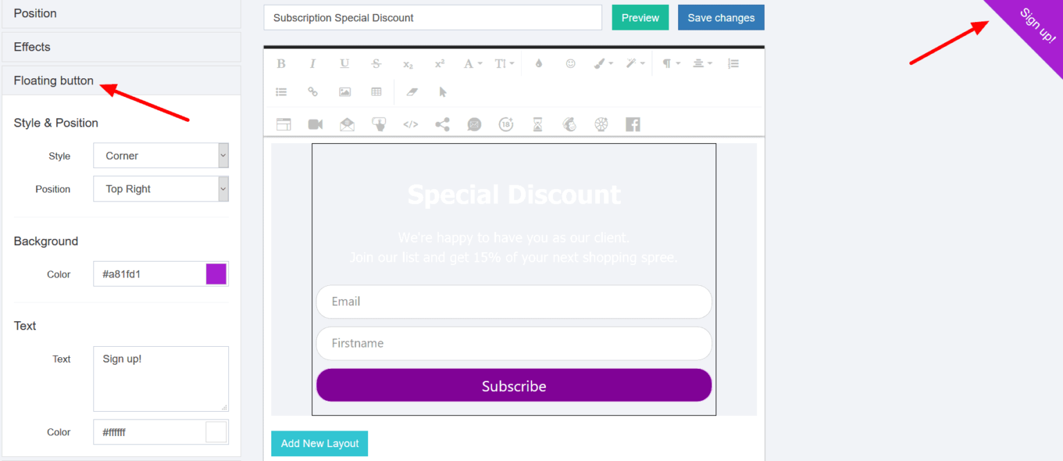 floating action button popup menu
