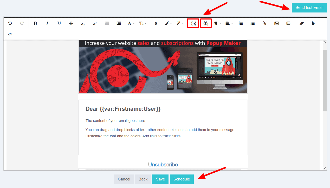 popup maker newsletter tool scheduling