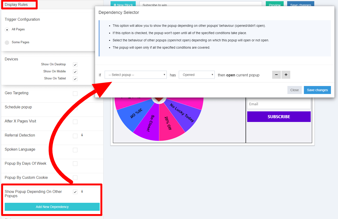 Popup Maker - Dependency popup