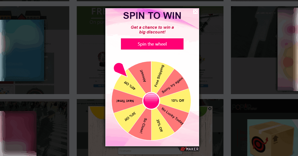 coupon popup spin to win