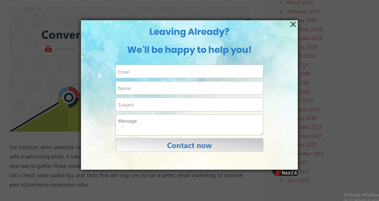 website leaving popup