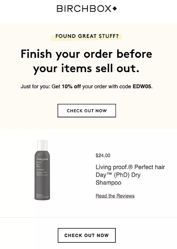 Birchbox abandoned cart emails